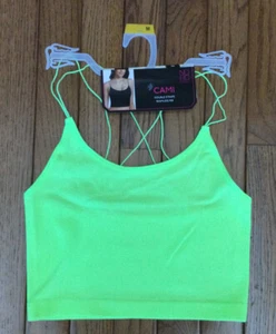 NO BOUNDARIES NOBO Neon Green Cami Top T-shirt Stretch Ribbed Double Strap Sz M - Picture 1 of 5