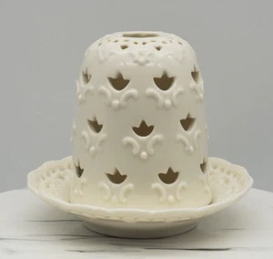 Vintage Skye McGhie Tealight Cream Lace Candle Fairy Lamp Holder Set with Saucer - Picture 1 of 5
