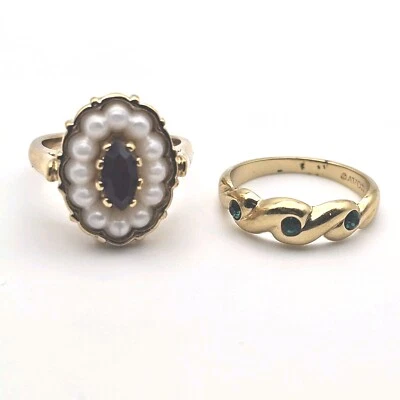 批量 2 件 复古 雅芳 金色戒指 1 人造珍珠 红色宝石 1 3 石 — 第 1/4 张图片