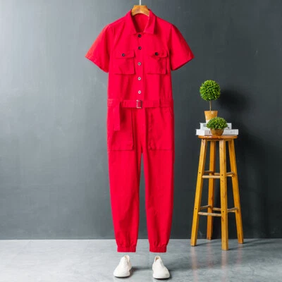 Chic Mens Womens Jumpsuit Overalls Short Sleeve Boiler Suit Playsuit Work Casual - Image 1 of 4