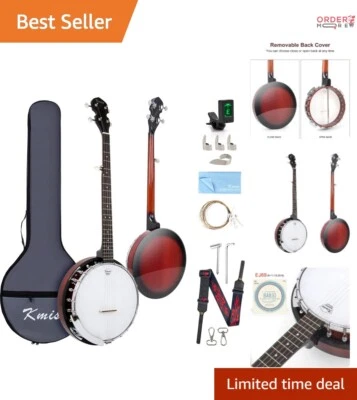 5 String Banjo Set Full Size 38 Inch Open/Closed Back Resonator Tuner - Image 1 of 4