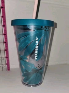 STARBUCKS Blue Palm Chamomile Flower Cold Cup Acrylic TUMBLER 16 Oz - Picture 1 of 5