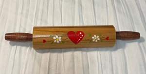 Vintage Disney 1986 Wooden Rolling Pin Recipe Card Holder w/ Hearts & Flowers - Picture 1 of 6