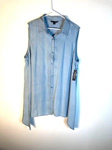 Zac & Rachel Sleeveless Chambray Button Down Shirt - Size 2X (20W) - Picture 1 of 8