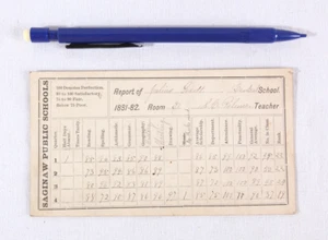 Antique Report Card, 1881-1882, Saginaw, Michigan, Probably Middle School - Picture 1 of 2