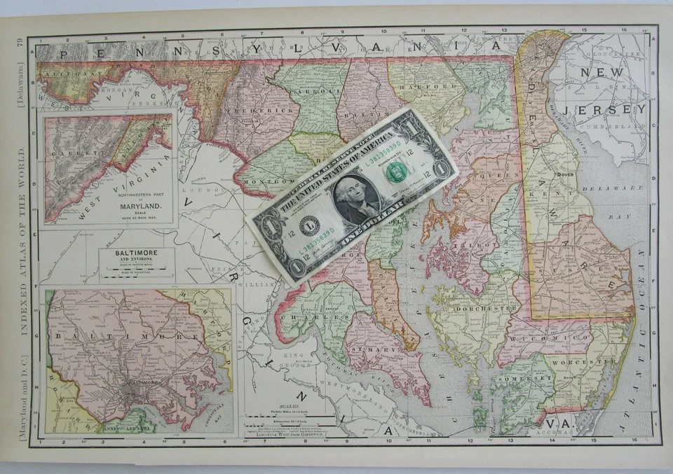 MD DE ANTIQUE 1902 DATED MARYLAND DELAWARE Map. RAILROADs. Business Atlas Map. - Image 1 of 4