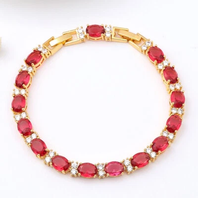 Nuevo Joyería de Navidad Rojo Fuego Granate Ovalado Piedras Preciosas Oro K Dije Mujer Niña Pulsera Foto 1 de 4
