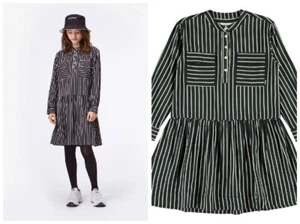 Molo Cacao Vertical Navy Blue White Stripe Shirt Dress 134 140 9 10 - Picture 1 of 6