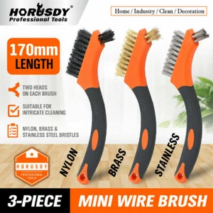 HORUSDY 3Pc Wire Brush Sets Brass Stainless Steel Nylon Welding Slag Rust Clean - Picture 1 of 11