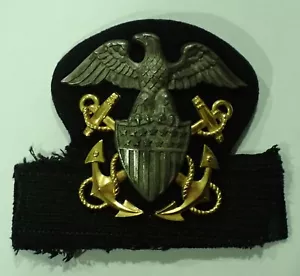 US NAVY HAT BADGE OFFICER STERLING SILVER 14K GOLD PLATED - Picture 1 of 3