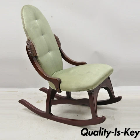 Vintage Victorian Small Mahogany Green Rocking Chair Rocker Cover