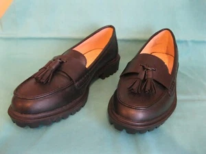 Flache schwarze Halbschuhe UK6,5 fabelhafte Schuhe von George Kunstleder Quaste Fransen - Bild 1 von 8
