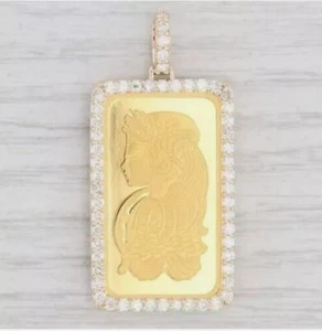Colgante de barra de oro suizo Fortuna de diamantes creados en laboratorio de 1 quilate enchapado en oro amarillo de 14 k - Imagen 1 de 10