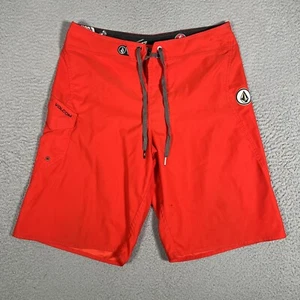 Volcom Shorts Mens 32 Red Boardshorts Swim Surf Beach Drawstring 2 Way Stretch - Picture 1 of 13