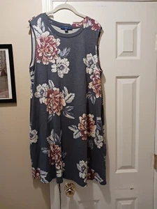Apt.9 Sleeveless Knee Length Round Neck T-Tank Sundress Gray/Pink Floral XXL - Picture 1 of 8