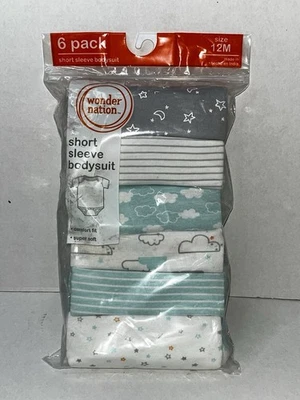 Body de una pieza manga corta unisex bebé bebé 6pk talla 12M nubes estrellas Foto 1 de 4