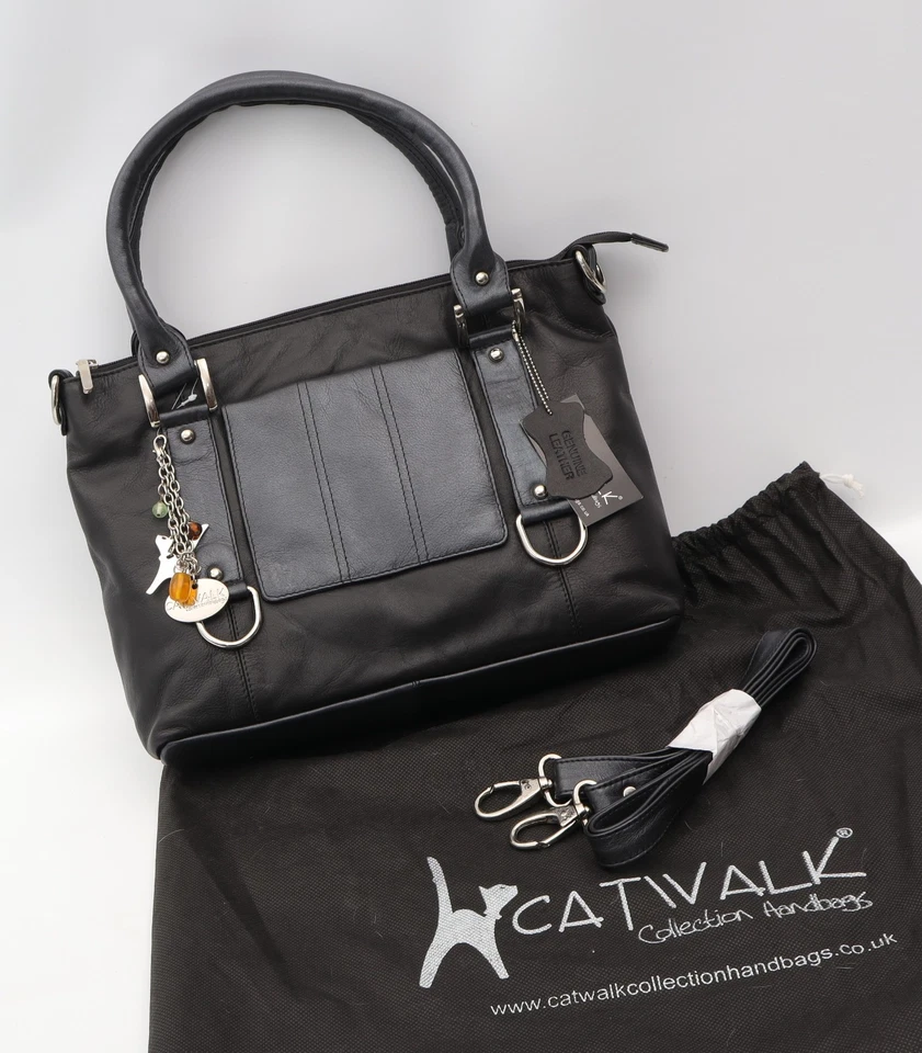 Catwalk Gallery Schultertasche Tasche Leder schwarz metallic dunkelblau groß - Bild 1 von 4