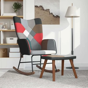 Sedia a Dondolo con Poggiapiedi in Tessuto Patchwork 2461591 - Foto 1 di 5