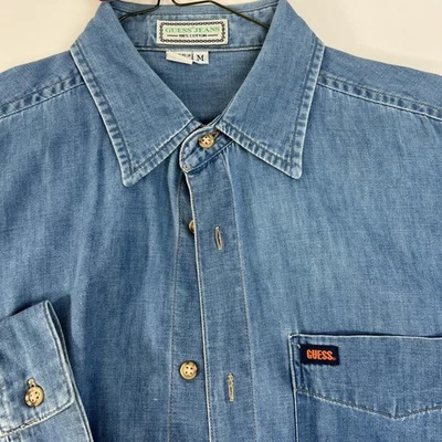 Vintage Guess 1993 Jeans Shirt Mens Medium Blue Denim Button Front Long Sleeve - Image 1 of 4