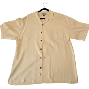 Tommy Bahama Herren Jacquard 100 % Seide Knopfleiste Tropisch Hemd Hellgelb Medium - Bild 1 von 12