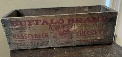 Vintage Old Buffalo brand Hasselbeck Cheese Co NY Wooden Crate Box American - Image 1 of 4