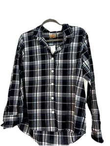 NWT Tulip Brand Boyfriend Black Plaid Button Up Shirt Top Women’s size Small $74 - Picture 1 of 5
