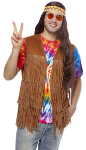 60'S 70'S ADULT MENS MALE PEACE RETRO HIPPIE FRINGE COSTUME VEST BROWN STANDARD - Picture 1 of 1