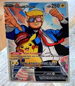 Pokemon Donald Trump Pikachu Anima Waifu Sexy Doujin ACG DIY Full Art Karte Holo - Bild 1 von 2