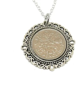 1959 66th Birthday Sixpence Fancy Pendant with 18 Inch Sterling Silver Chain - Picture 1 of 1
