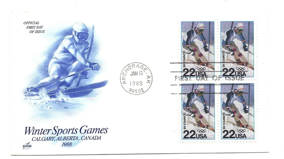 2369 Winter Olympics 88 ArtCraft block of 4 FDC - Image 1 of 1