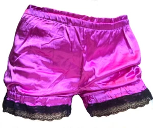 Classic Satin Bloomers Magenta with Black Lace Burlesque Lolita Pantaloons - Picture 1 of 1