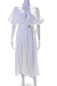 Equipment Femme Womens Linen Short Sleeve Buttoned Tied Wrap Dress White Size 4