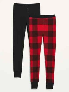 NWT Old Navy 2-Pack Thermal Knit Pajama Leggings Pants Black & Red Buffalo Plaid - Picture 1 of 12