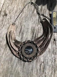 LEATHEROCK Swarovski Crystal & Leather Necklace Pewter / NWT - Picture 1 of 5