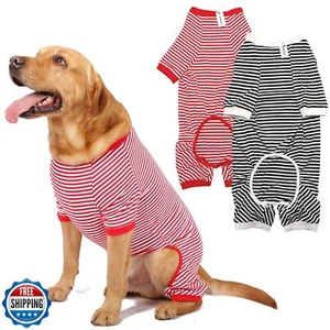 Dog Pajamas Cotton Striped Pup Jumpsuit, Breathable 4 Legs Basic Pjs Shirts f - Picture 1 of 5