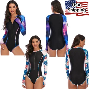 Women's One Piece Long Sleeve One Piece Swimsuit Zipper Surfing Bathing Suit - Picture 1 of 29