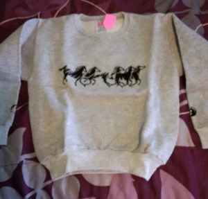 S 6-6X Sweatshirt Gray with Running Horses Fabric fiber Print front back 202268 - Picture 1 of 2