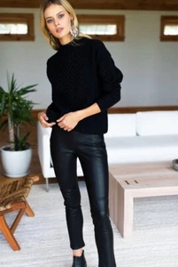 Emerson Fry S Vegan Leather Leggings Pants Pull On Skinny Black Faux High Rise - Picture 1 of 9