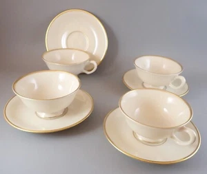 Lenox Mansfield Footed Cup & Saucer Sets (4 Pair) Vintage Ivory w/ Gold Trim - Picture 1 of 5