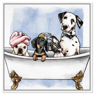 "Modern Bathtub Puppies Canvas Wall Art Print" - Picture 1 of 16