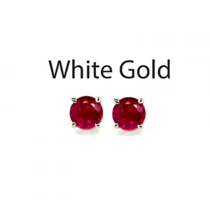 Madagascar Ruby Round 5mm, 1.30 Carat Stud Earrings In 14k White Gold (53403) - Picture 1 of 4