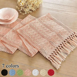 Home Decoration Solid Color Tablecloth Tassel Table Flag Table Runner Decorative - Picture 1 of 19