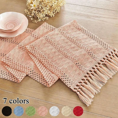 Home Decoration Solid Color Tablecloth Tassel Table Flag Table Runner Decorative - Image 1 of 4