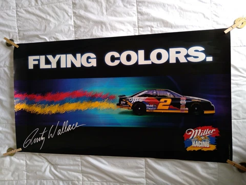 Vintage Miller Beer Racing Flying Colors Rusty Wallace Postet 18x33 Cover