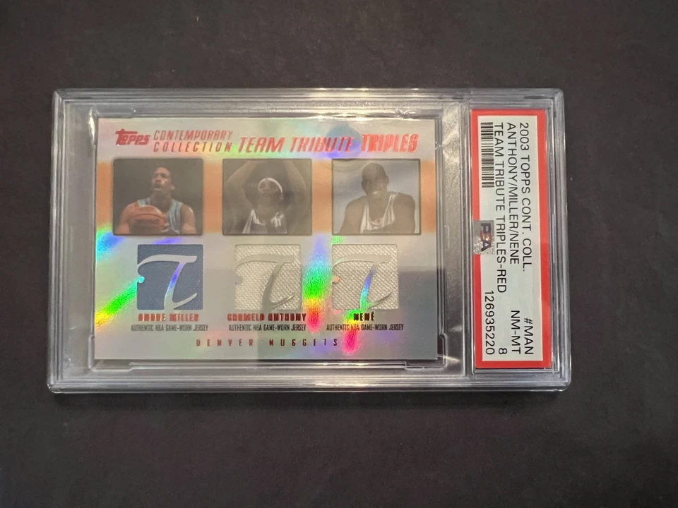 Parche de novato Toppy contemporáneo Carmelo Anthony 2003-04 triple rojo/50 PSA 8 Foto 1 de 4
