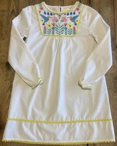 MINI BODEN Sz 9/10 Girls Long Sleeve Ivory Multicolor Embroidered Spring Dress - Picture 1 of 13