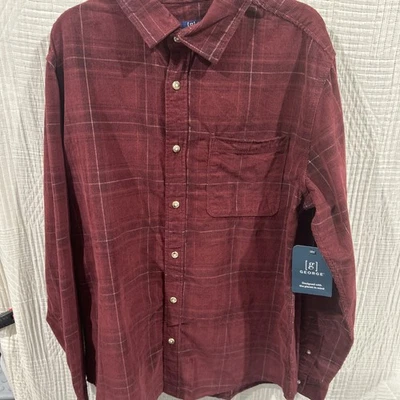 George Men’s Micro Corduroy  Wine Plaid LS Shirt - Image 1 of 4
