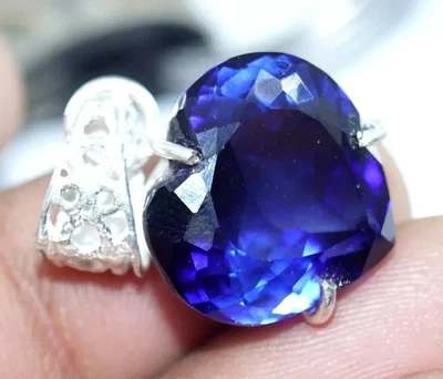 Naturale 28Ct Zaffiro Blu Taglio a Cuore 925 Argento Massiccio Ciondolo Gemma - Immagine 1 di 4