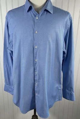 T.M. LEWIN - Camisa de vestir azul ajustada para hombre mejor algodón elástico - TALLA 18 Foto 1 de 4