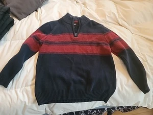 Commerce Boy's Long Sleeve Quarter Zip Sweater Red/blue Size 7 - Picture 1 of 4